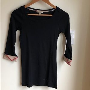 Burberry 3/4 sleeve T-Shirt. Black in Sz Small.